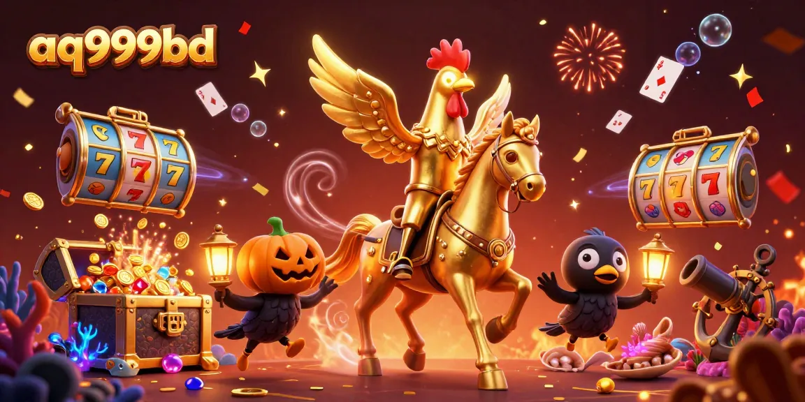 A thrilling scene showcasing aq999bd's golden rooster character in an exciting casino setting with dynamic game elements.