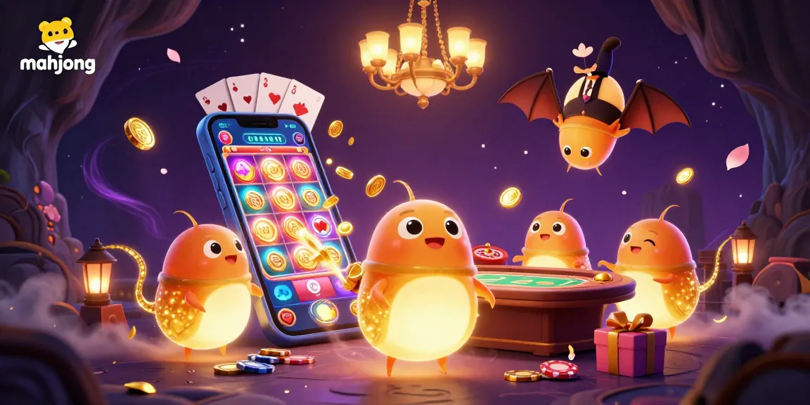 Experience mahjong excitement in a vibrant cave casino, illuminated by glowing characters.