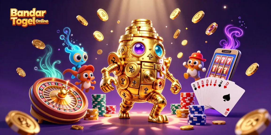 Engage with Bandar Togel Online's dynamic world filled with golden coins, exciting gameplay elements, and vibrant casino action.