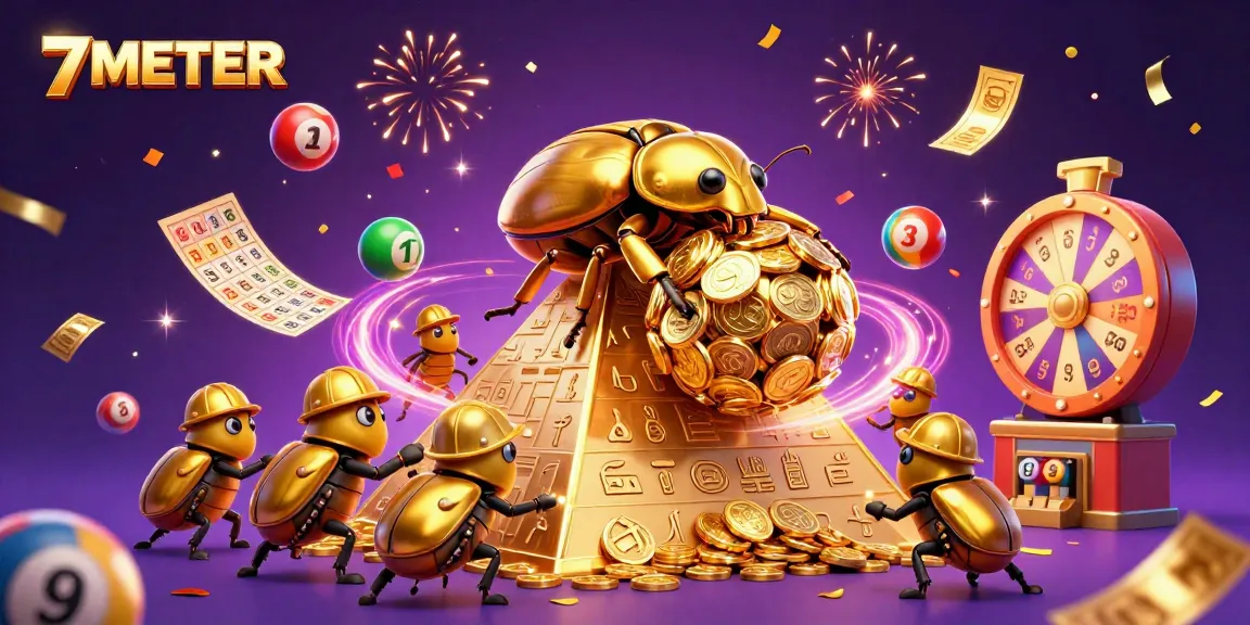 Play exciting games at 7METER with golden coins rolling and colorful lottery elements in a vibrant scene.