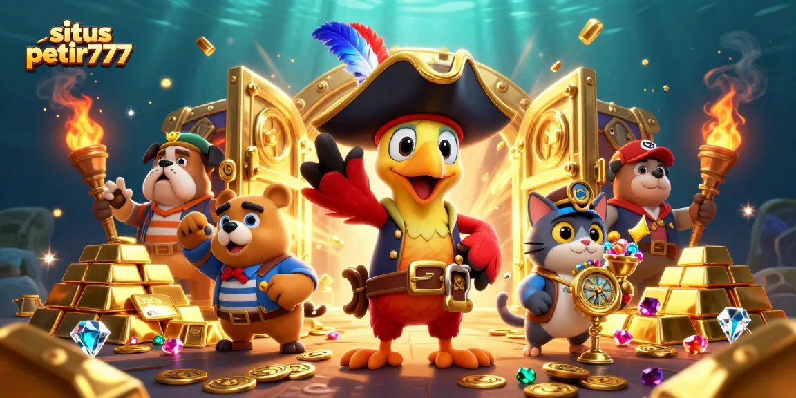 Experience the thrill of situs petir777 with vibrant 3D pirate-themed casino artwork.