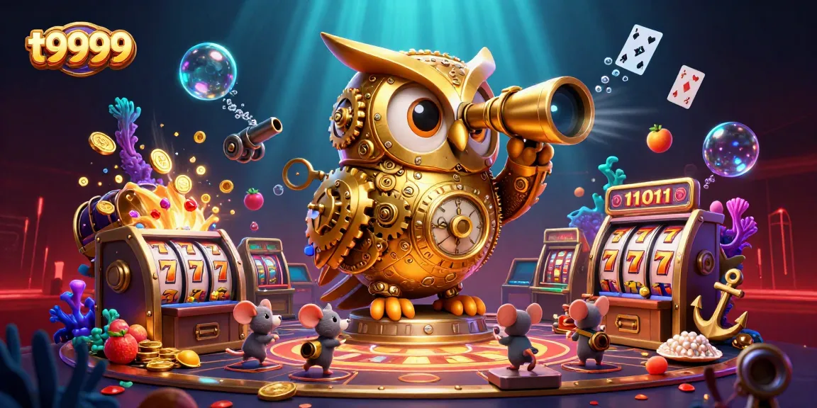 Engage with t9999's vibrant casino experience showcasing classic slot elements and animated characters.