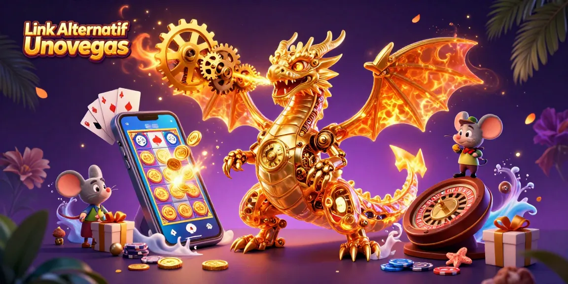 Experience thrilling gaming with Link Alternatif Unovegas in this vibrant illustration full of action.