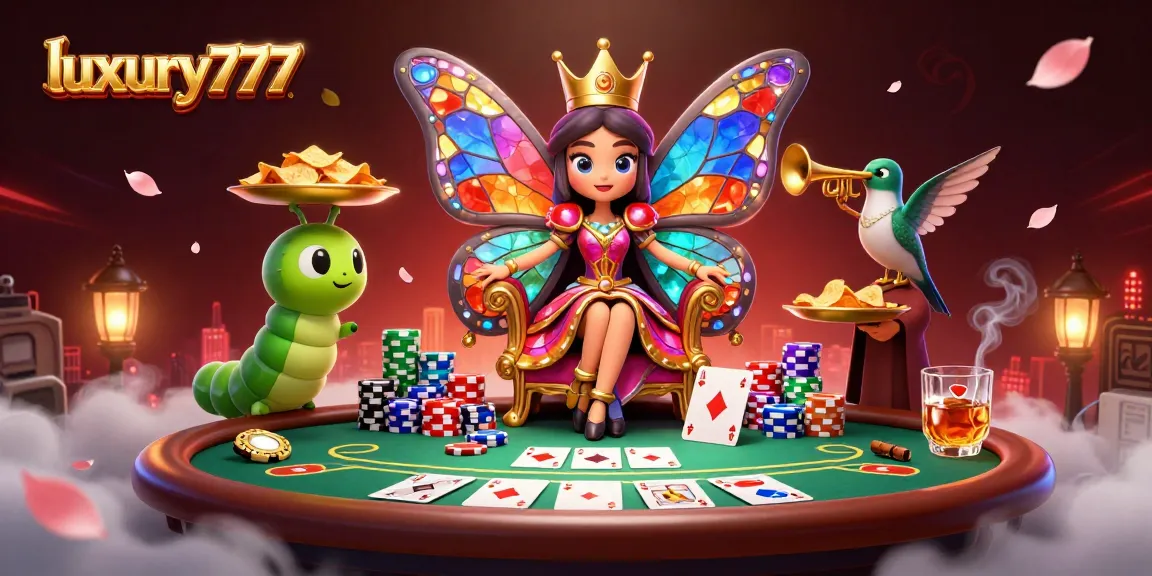 Engage with luxury777 in an enchanting 3D casino scene featuring vibrant poker elements.