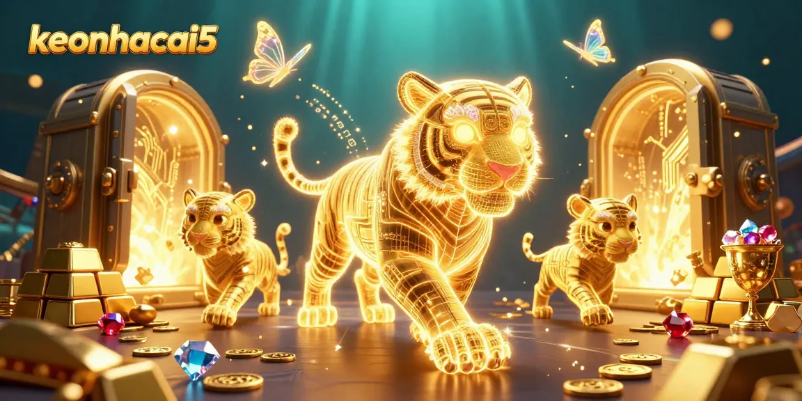 Experience keonhacai5 gameplay dynamics with vibrant casino visuals and a golden tiger avatar.
