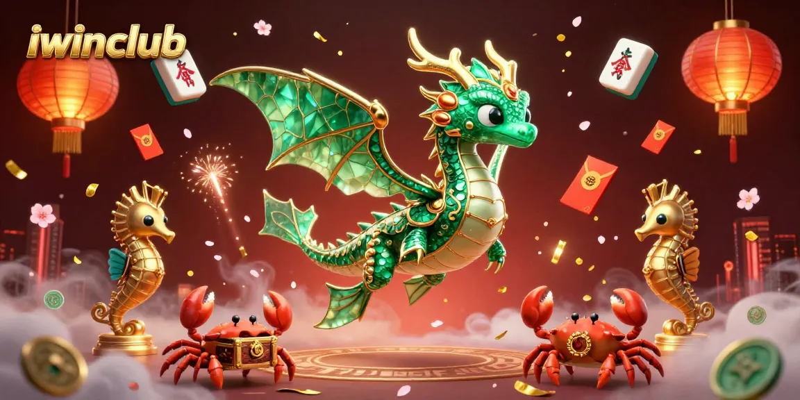 Engage with iwinclub's majestic sea dragon guarding treasures while enjoying vibrant casino elements.