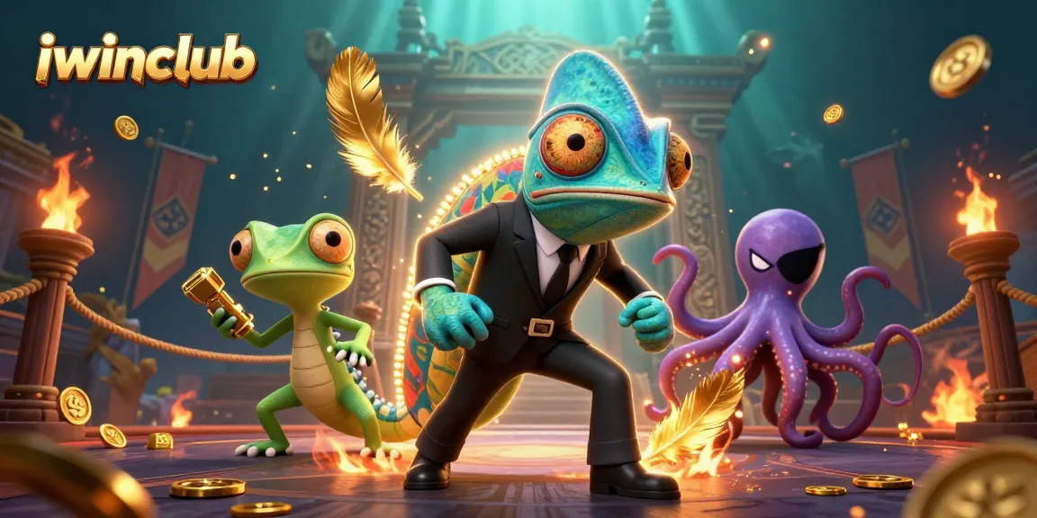 Engage in the excitement of iwinclub with a dynamic scene featuring colorful casino characters and rich game elements.