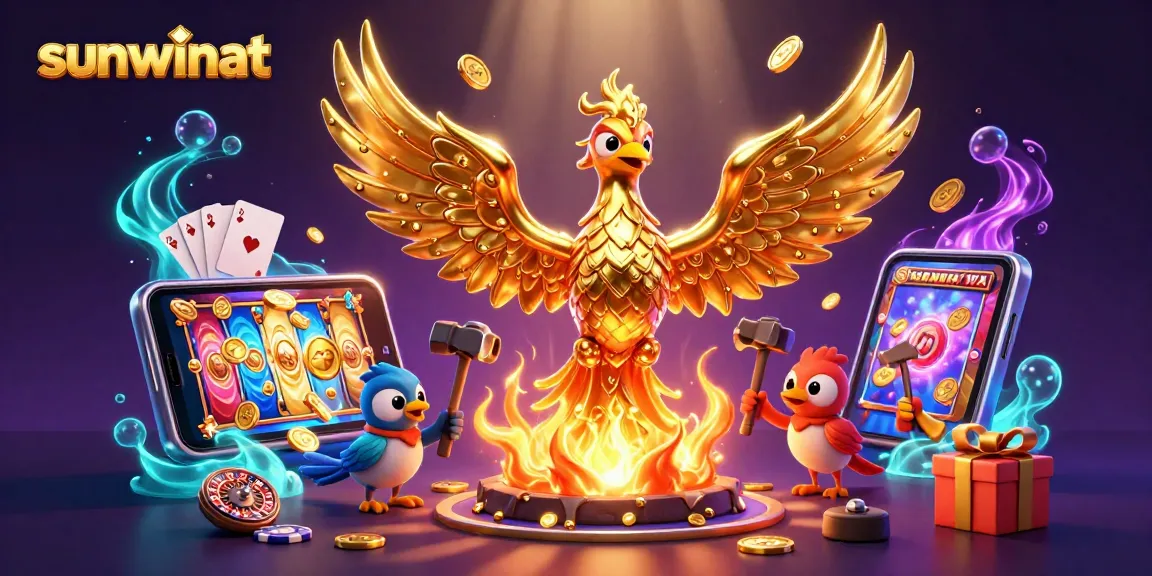 Experience thrilling gaming action with sunwinat's golden phoenix amid a vibrant casino atmosphere.