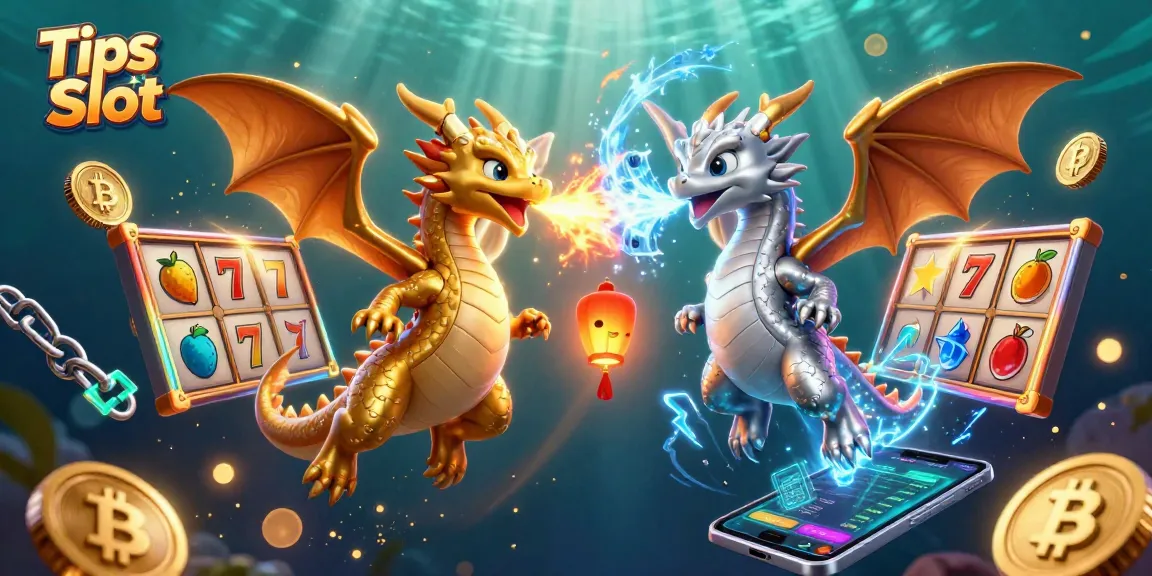Tips Slot strategies with 3D dragons battling in a vibrant casino environment, showcasing engaging slots.