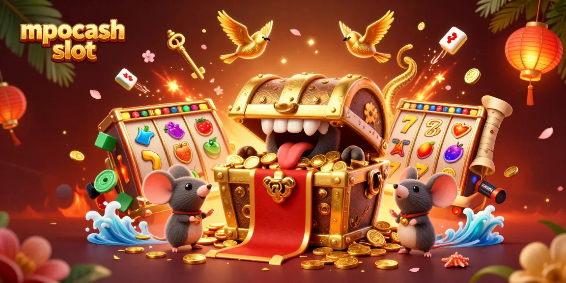 MPOCASH slot offers vibrant slot reels with golden treasures, enticing players to spin for riches.
