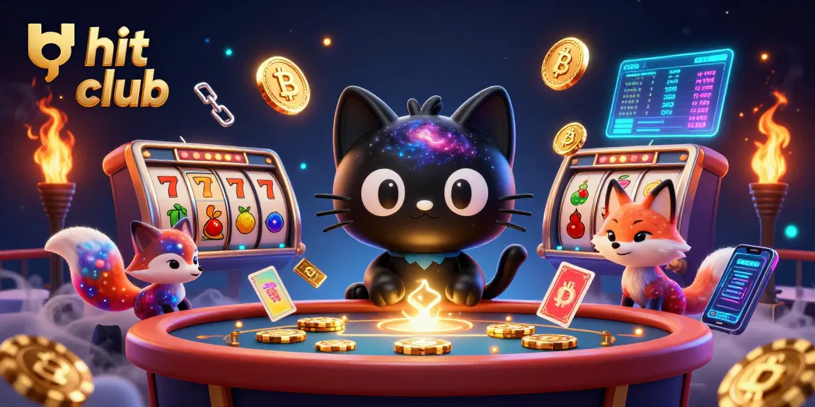 Join the hit club at a cosmic casino with vibrant imagery of exciting gameplay and crypto elements.