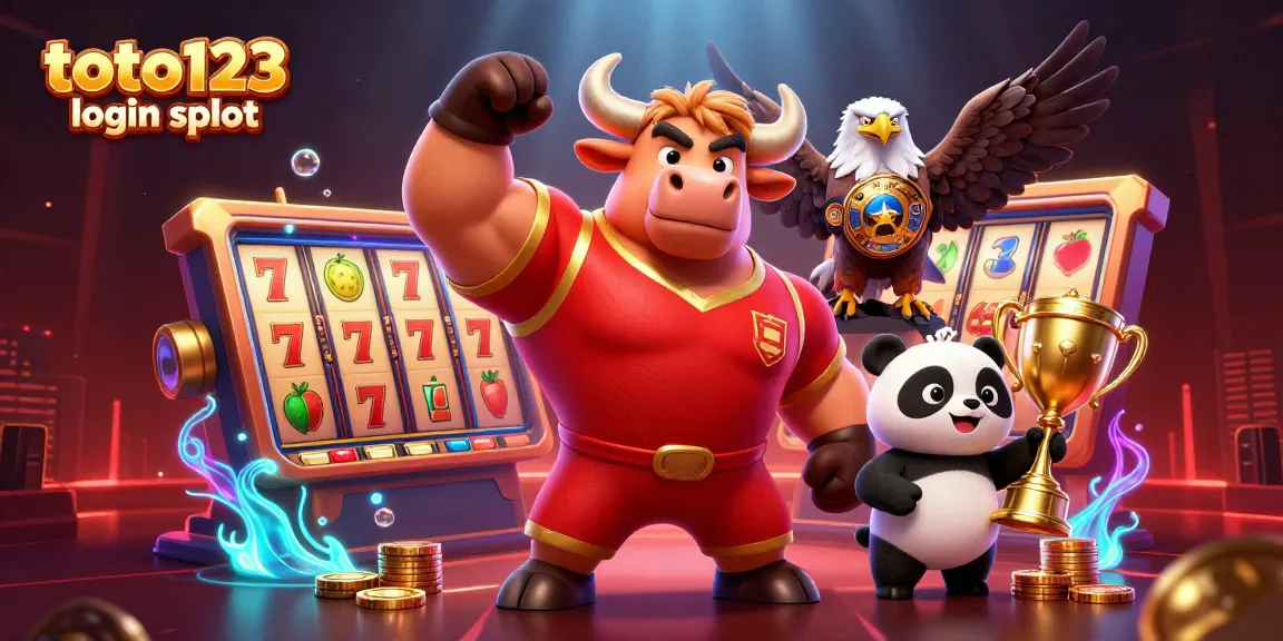 Spin the reels and win big at toto123 login slot, showcasing vibrant characters and casino action.