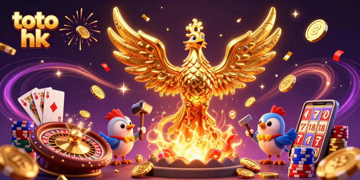 Taruhan toto hk yang seru dengan phoenix emas dan harta kasino berkilauan.
