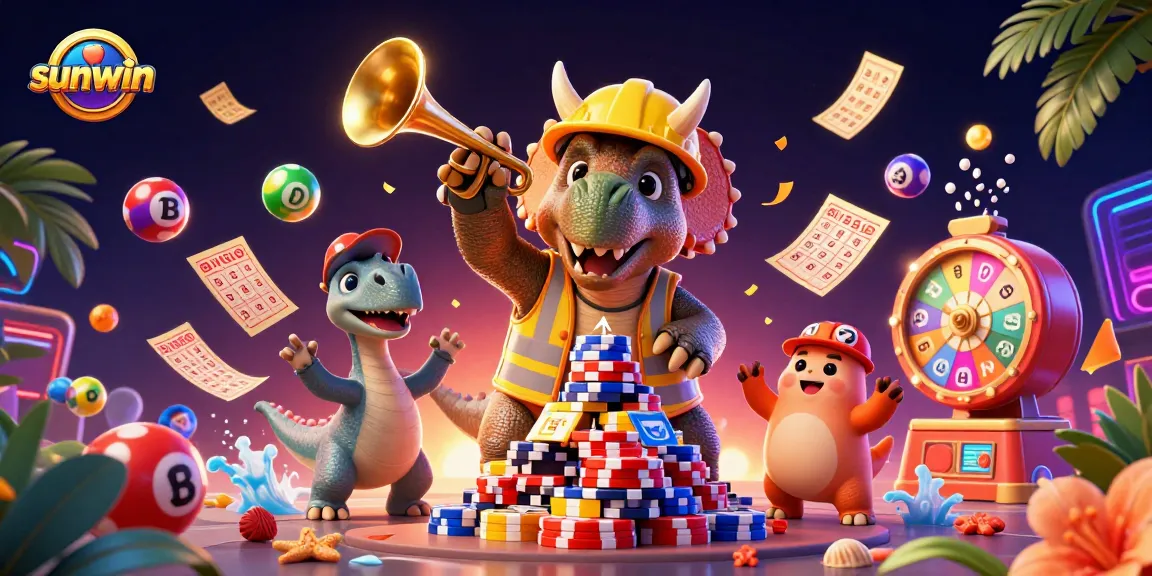 Engage with the sunwin experience through an exciting 3D casino illustration featuring vibrant gaming elements.
