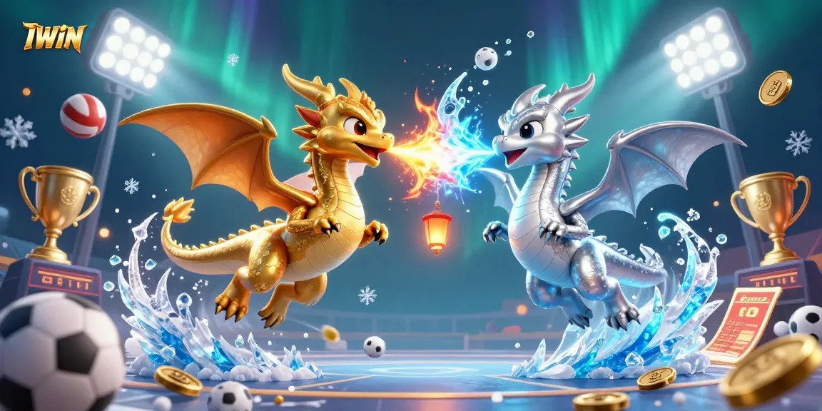 IWIN showcases thrilling action with entwined gold and silver dragons, sports elements, and magical effects.
