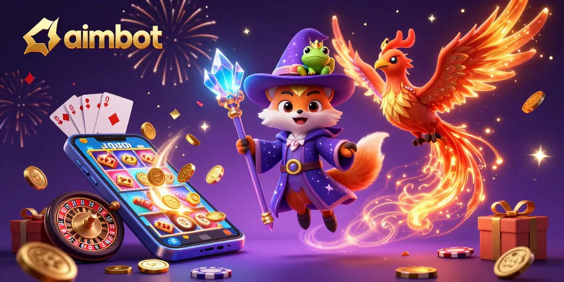 Aimbot strategies dominate gaming with a vibrant mystical illustration showcasing magical elements and casino-themed graphics.