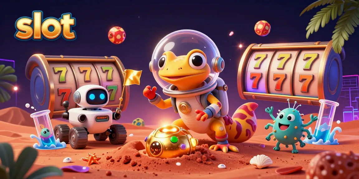 Spin vibrant slot reels with a Martian gecko uncovering a hidden casino treasure.